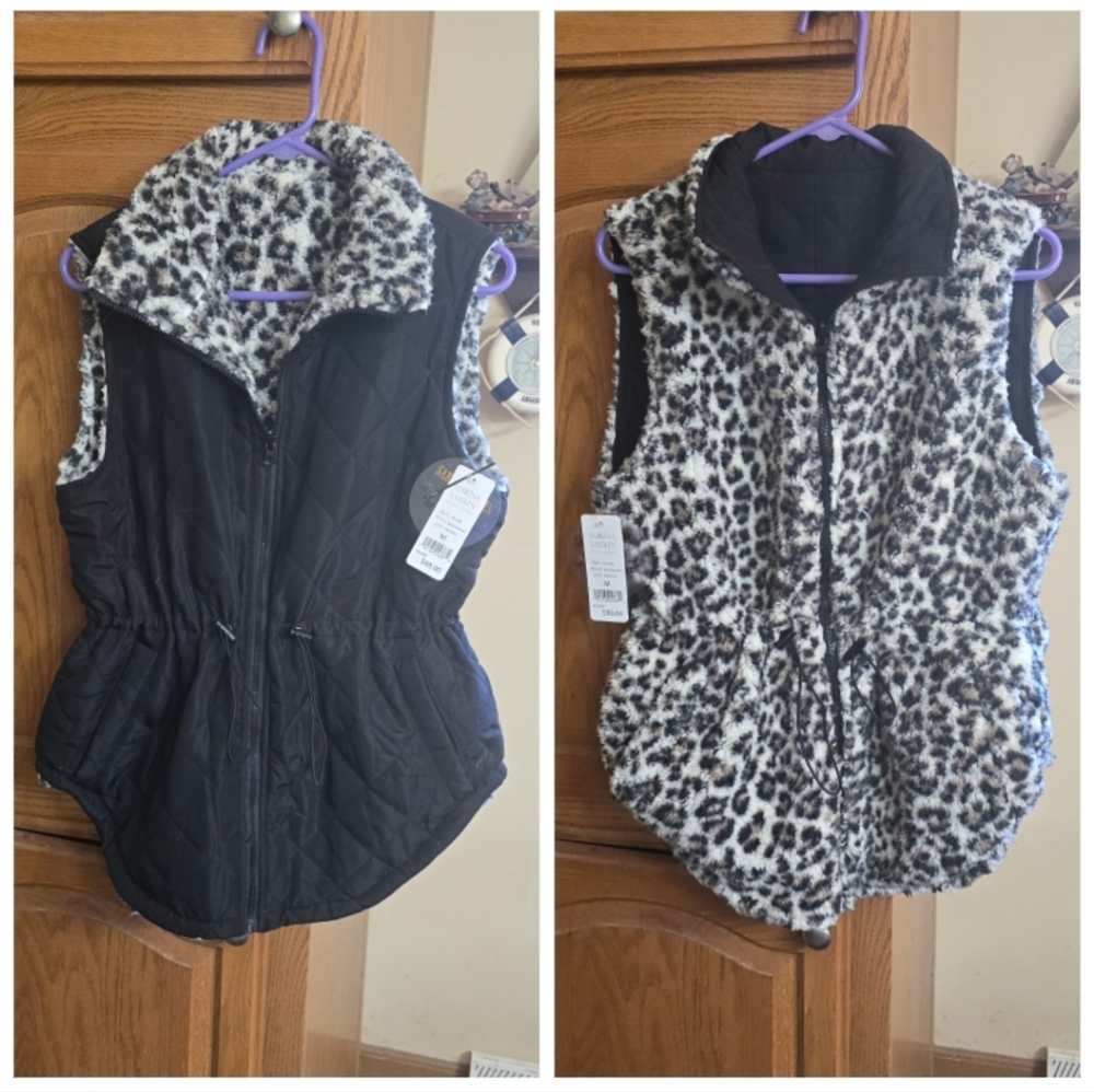 Sabrina Lauren Reversible Leopard Print Black Vest - MEDIUM